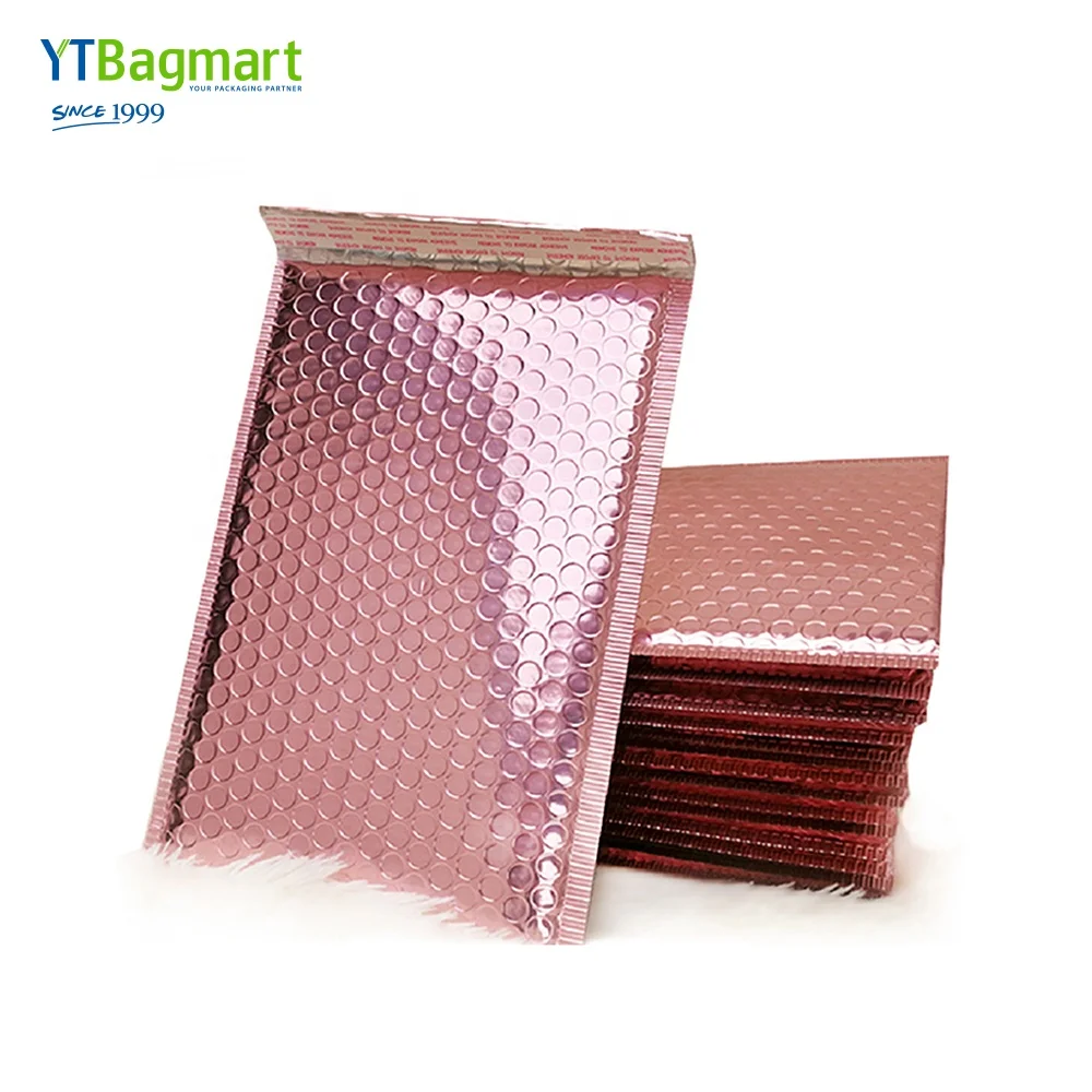 
Wholesale Postal Foil Metallic Rose Gold Plastic Padded Envelopes Air Bubble Poly Mailer Bag 