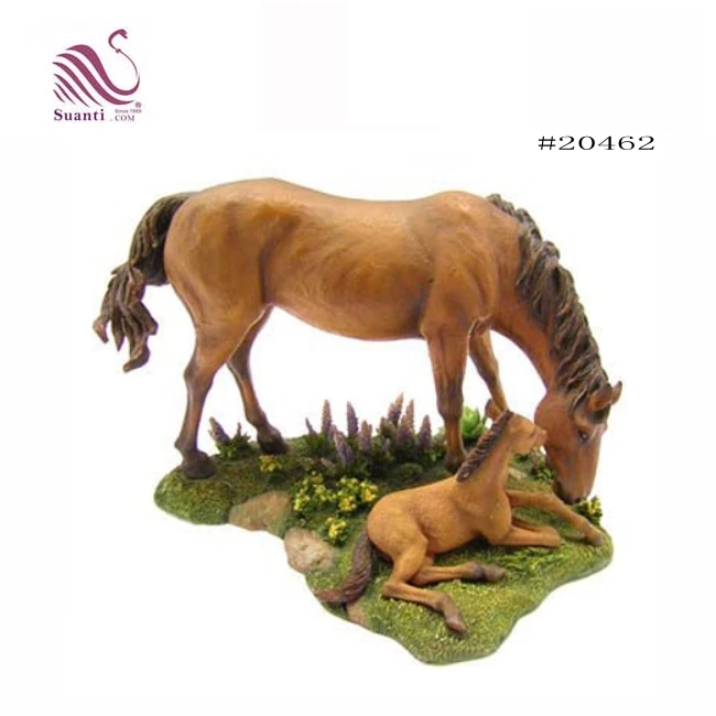 Brown Resin Horse Family Statue for Home and Garden Decoration