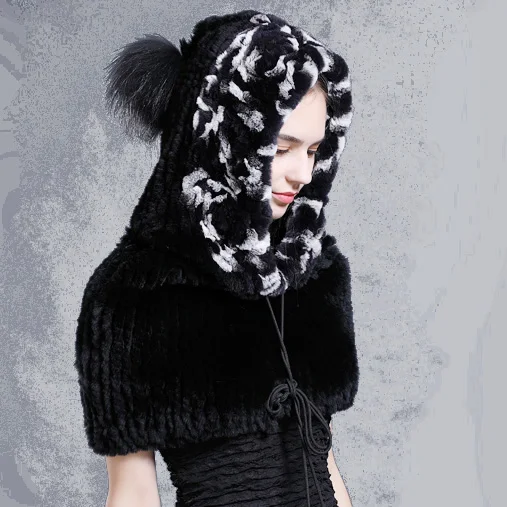 CX-B-125A Hot Selling Ladies Fashion Elegant Fur Poncho Rex Rabbit Fur Cape Shawl