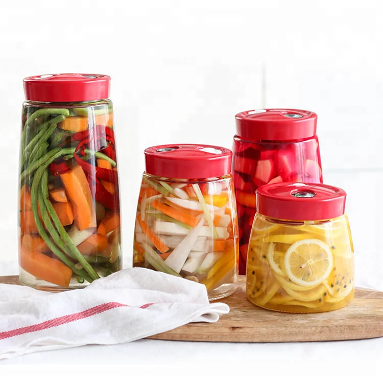 Clear lead-free kitchen food storage glass fermentation jar with plastic lid