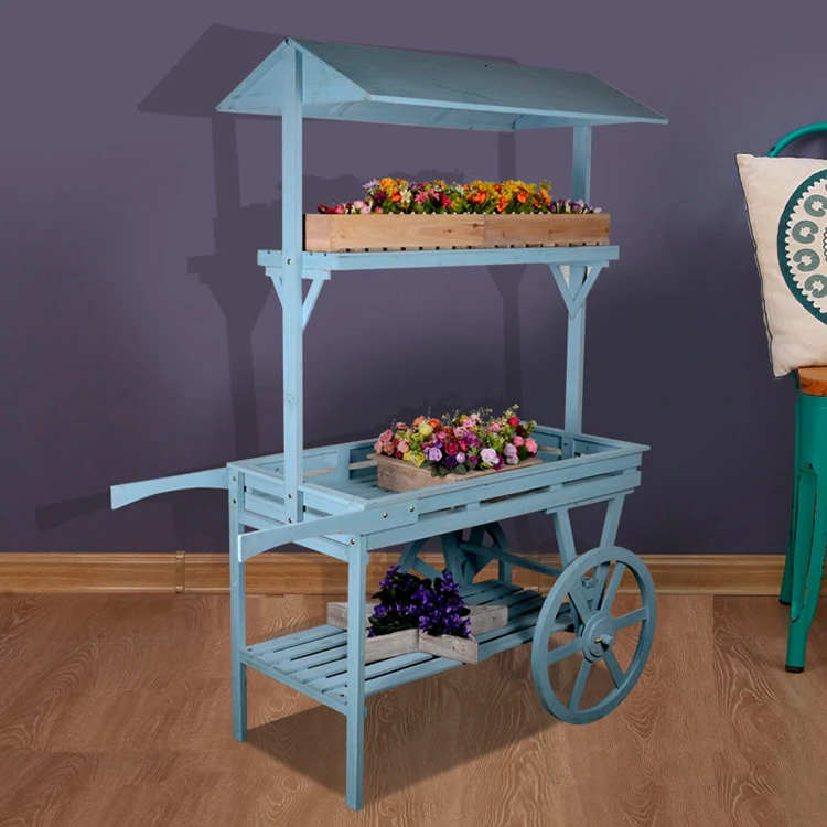 American country vintage solid wood trolley succulent flower rack wedding decoration