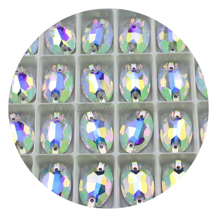 3210 Oval Sewing Rhinestone Crystal AB 7x10,15*31mm Foil Back Holes Non Hotfix Glass Rhinestones for Clothes Applique Beaded
