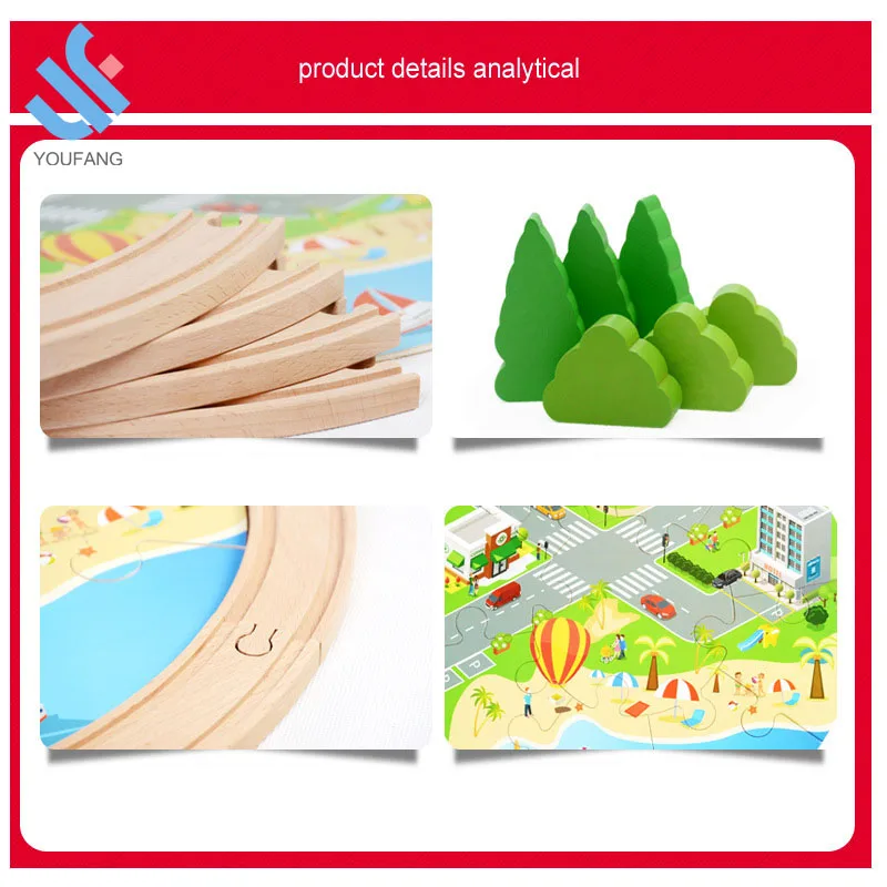 YF-Z2005 hottest educational 29PCS DIY urban rail traffic scene combined train set wooden train railway toy for kids