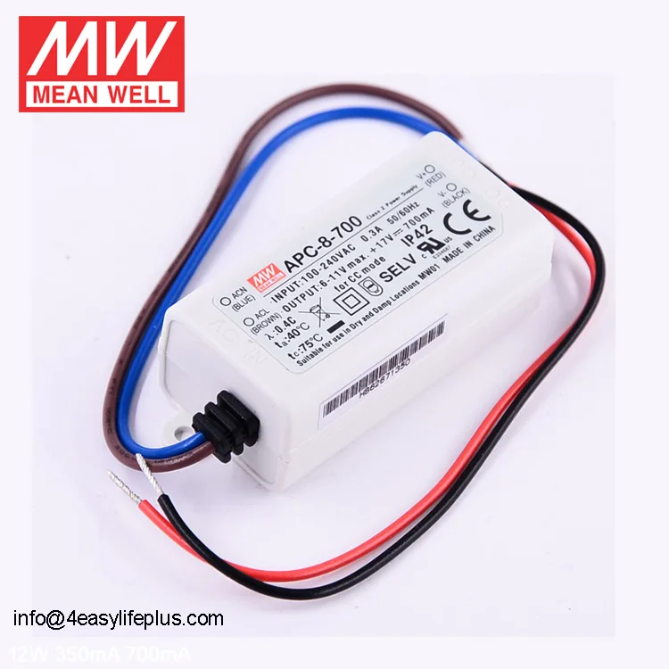 Low Cost 8W 700mA Meanwell LED Driver APC-8-700 for Indoor LED Lighting