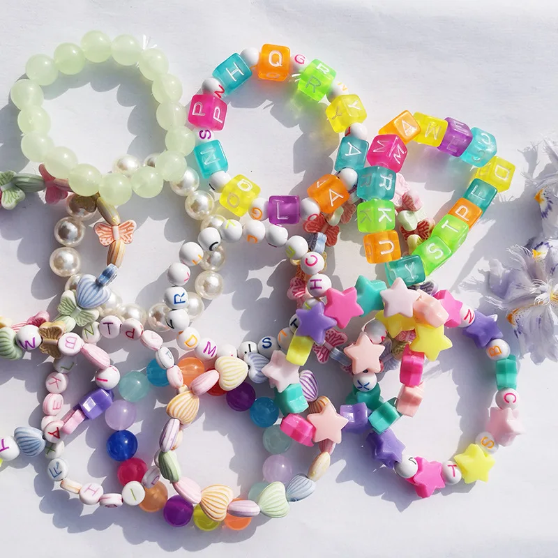 Latest Design Best Selling Products Handmade Crystal Glass Plastic Beads Cut Kids Bracelet