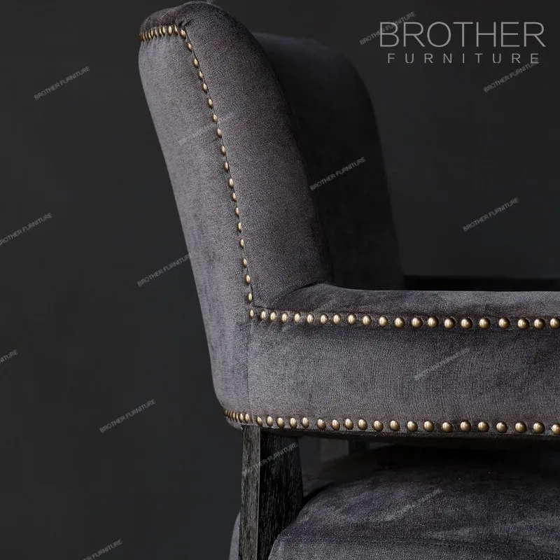 Black antique wood fabric cushion chair with armrest for dining room