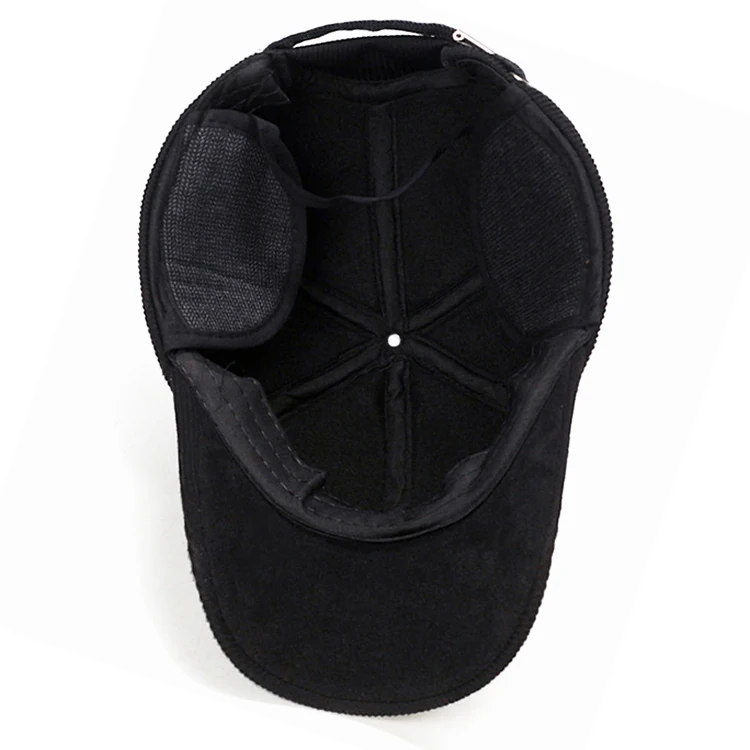 Wholesale High Quality 5 Panel Winter Custom Embroidery Plain Velvet Hat Suede  Baseball Cap With Ear Muff