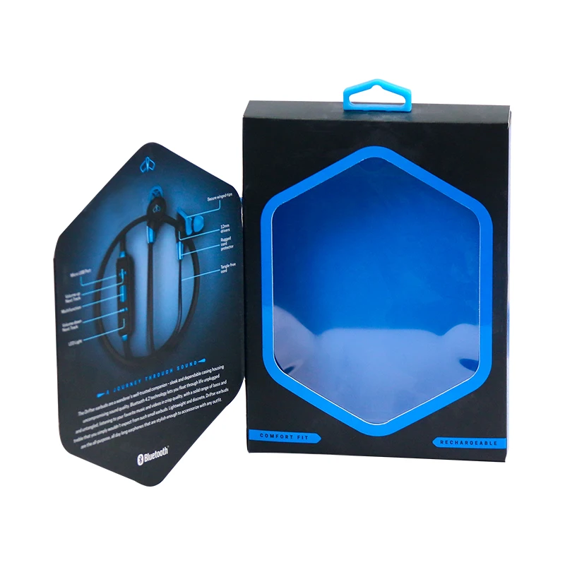Custom Durable Paper Packaging Earphone Cardboard Display Box with plastic handle