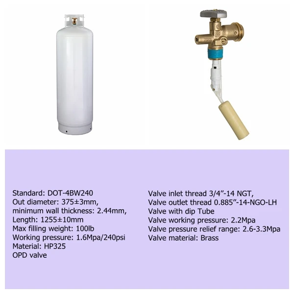 High Quality DOT4BW Standard 100lb lpg Gas Bottles for Cooking