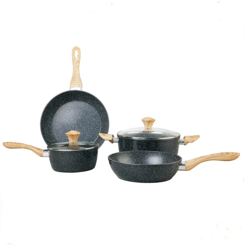 6pcs Granite coating aluminum cooking pot set Durable forged cookware set in kitchen with Stone Coating