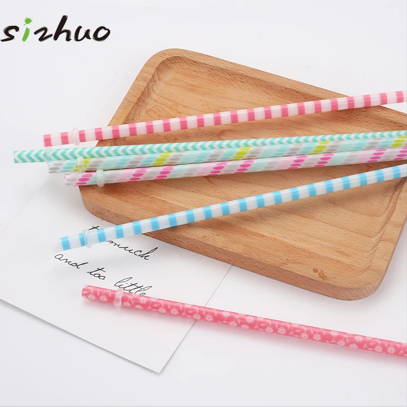 Экологичные и многоразовые пластиковые трубочки с принтом, разноцветные печатные трубочки для бара/Вечеринки, питьевые трубочки из материала без БФА