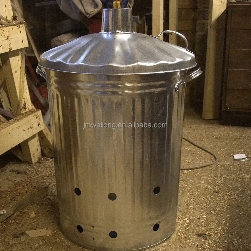75L 90L 100L galvanized steel garden incinerator/ Incinerator Manual Lift Trash Can/Garden incinerator bin
