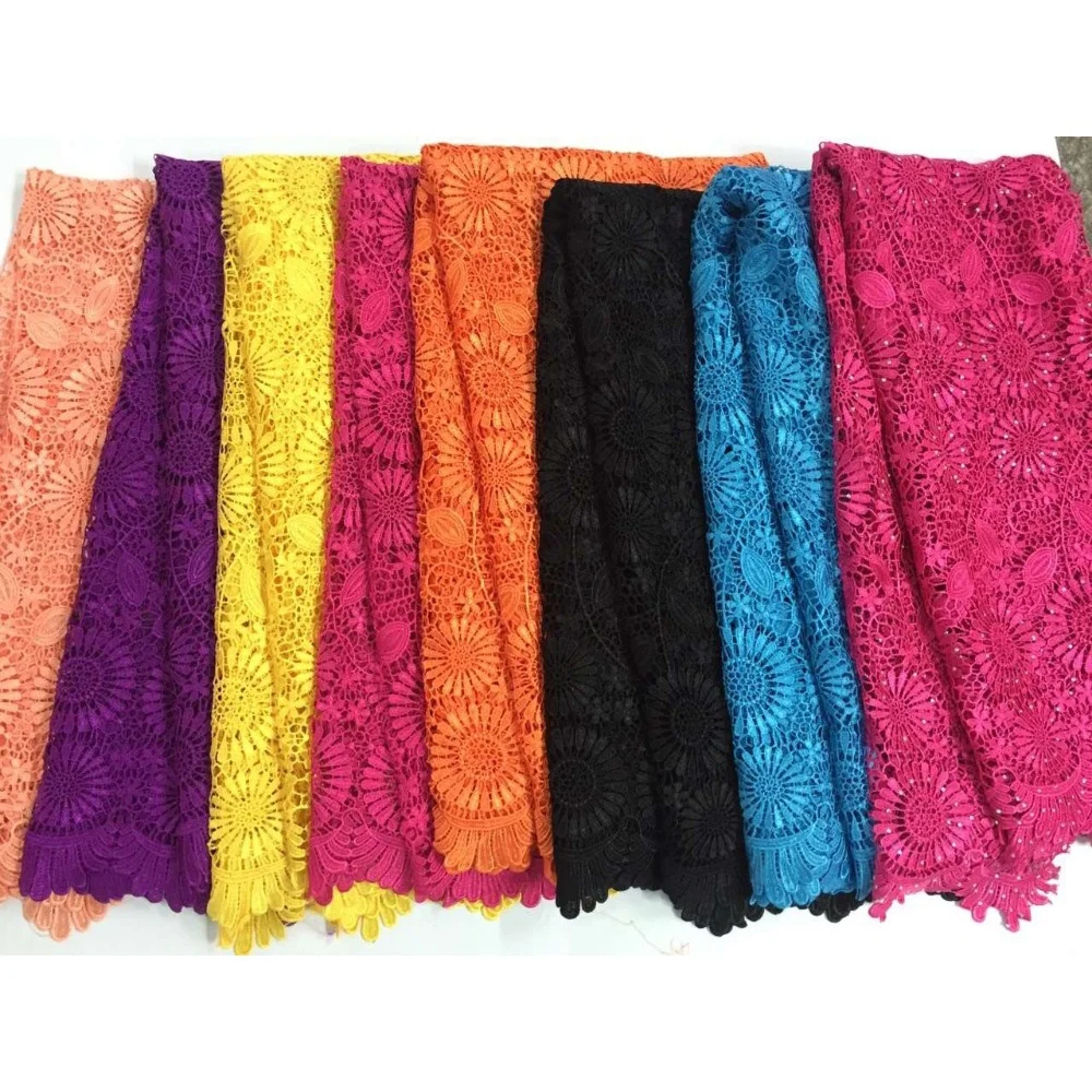 Wholesale cheap french african water soluble guipure lace textile material fabric with stones