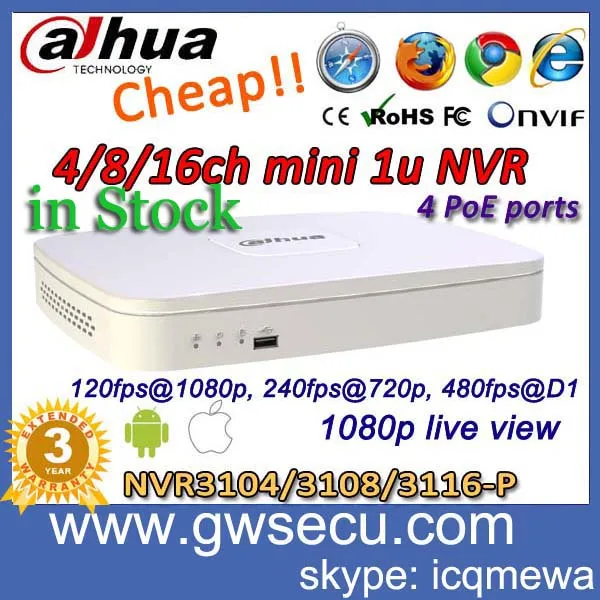 in stock dahua nvr nvr3104-p 4ch poe network nvr hdmi onvif 1080p full hd digital video recorder