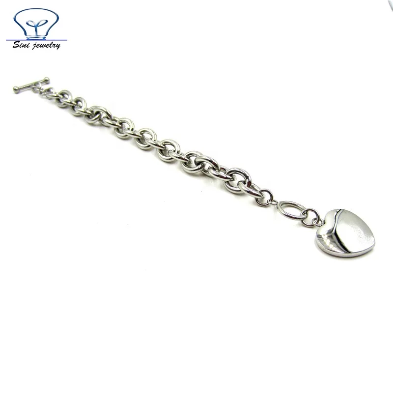 Highly Polished 2016 Fashion Casual Sporty Stainless steel Charm silver Heart Pendant men chain Bracelets Korea style