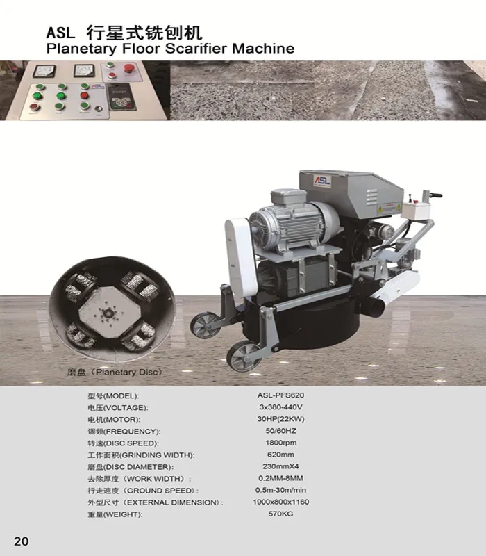 30HP powered concrete milling machine, asphalt concrete floor scarifying machine (ASL-PFS620)