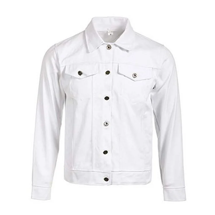 Men fashion button down white vintage denim jacket