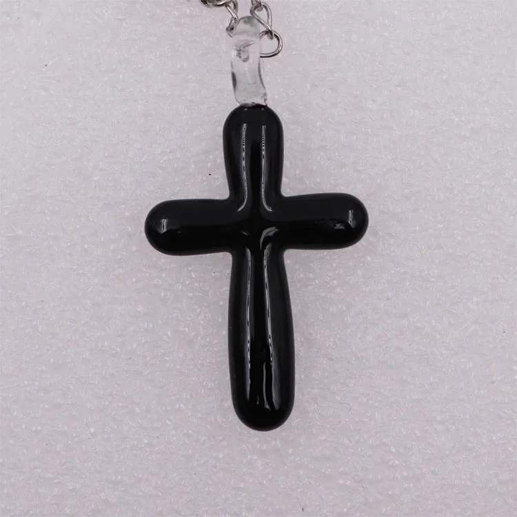 Hook cross beads Wholesale Handmade Murano Lampwork Art Glass Black Cross Charm Pendant for Necklace Accessories