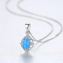 CZCITY 925 Sterling Silver Stylish Necklace Gold Plated Fashion Girls Fire Opal Pendant Necklaces Jewelry
