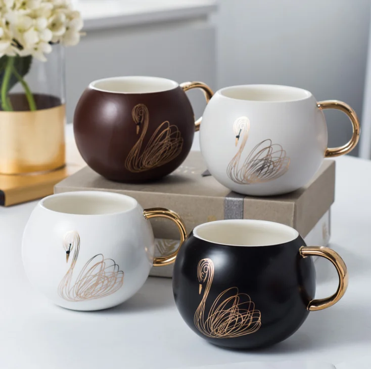 Creative Office Gift Mug Rose Gold Swan Paunch Ceramic Cup