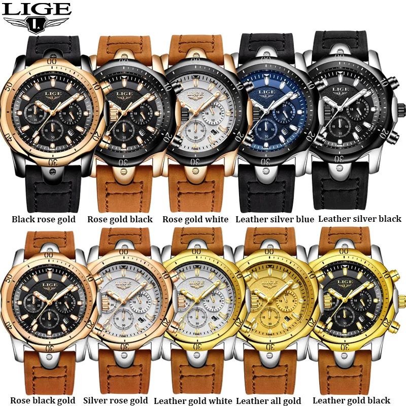Alibaba stock quartz stainless steel back watch luxury lige watch men leather