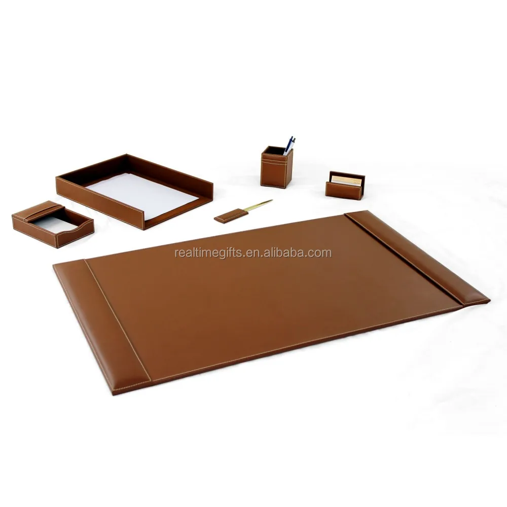 Luxury Top-grade Business Organizer 6 Pieces Office PU Leather Desk Set
