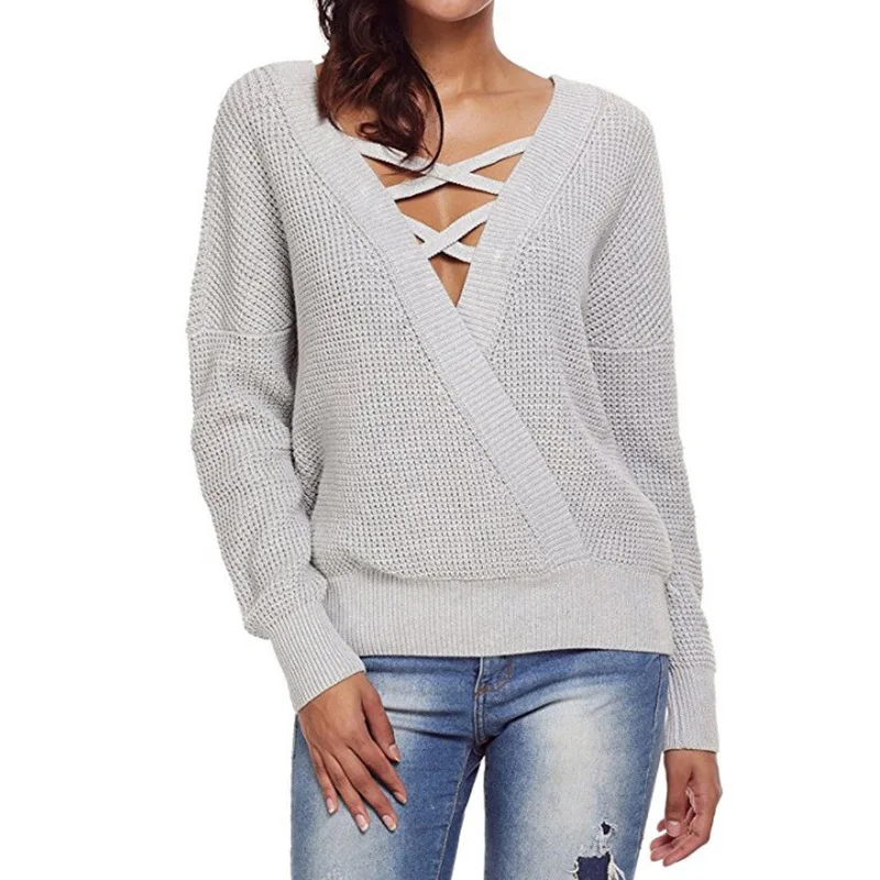 
Hot Sale Cross Design Knitted Sexy Cardigan Women 