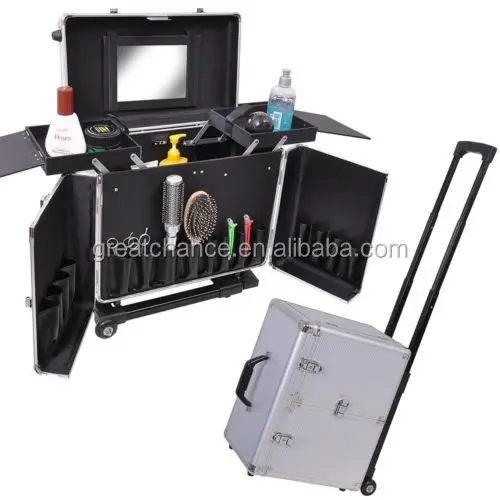 Rolling Makeup Hair Salon Stylist Train Case Clipper Trimmer Barber Tool Box Key