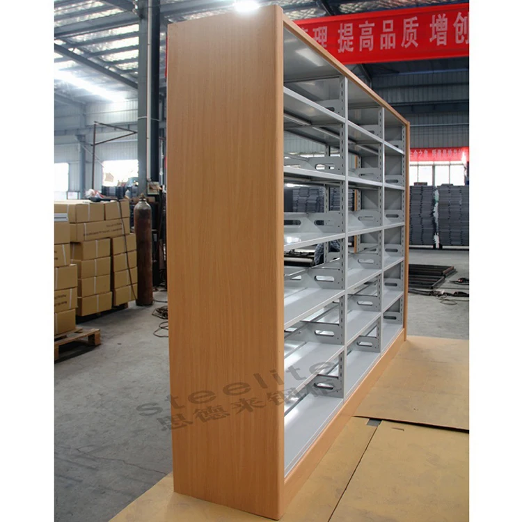 Wholesale factory price Solid wooden stand column wrought iron library bookshelf sale