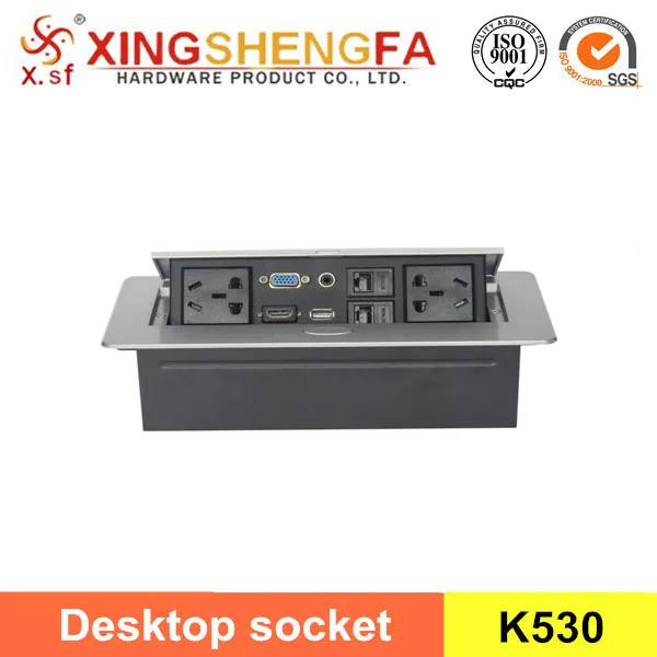 Retractable Automatic Pop-Up Three Plug Power Socket Wire Cable Grommet For Office Desk