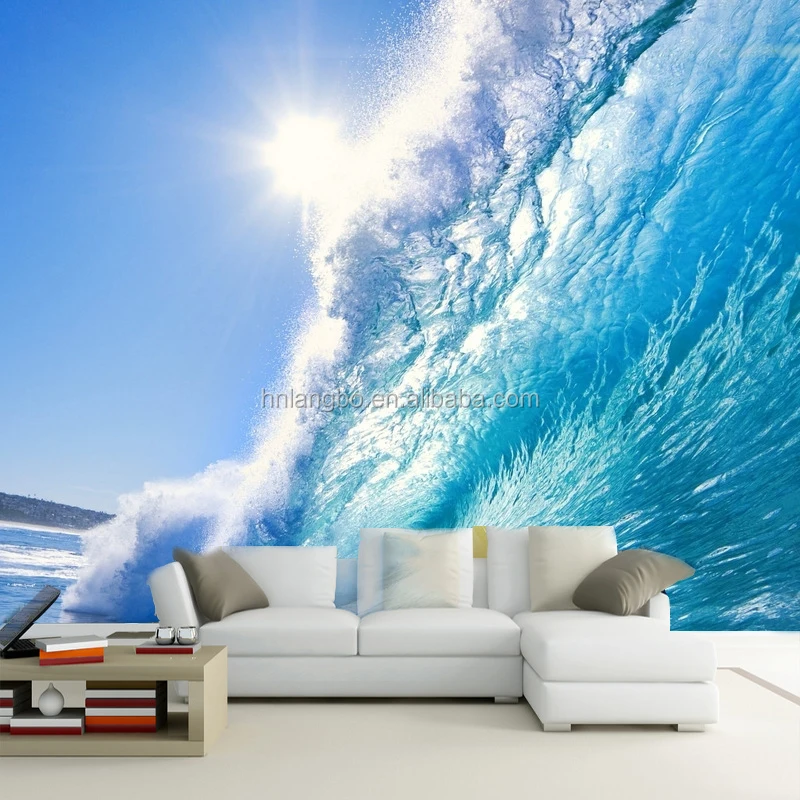 3D space wallpaper blue ocean waves wallpaper children room bedside surge wallpaper mural