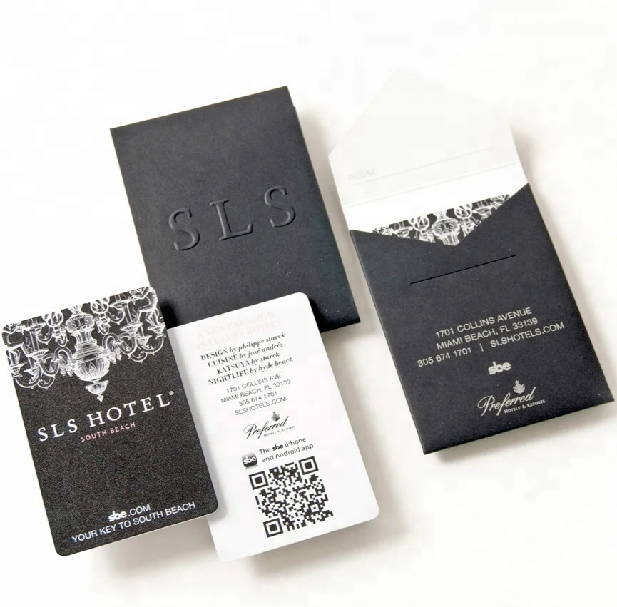 Mini paper double thumb-cut emboss key card paper envelopes case for hotels
