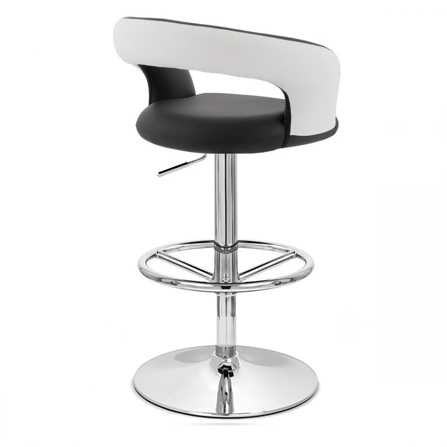 Серый регулируемый барный стул из искусственной кожи с круглой спинкой и круглой подставкой для ног