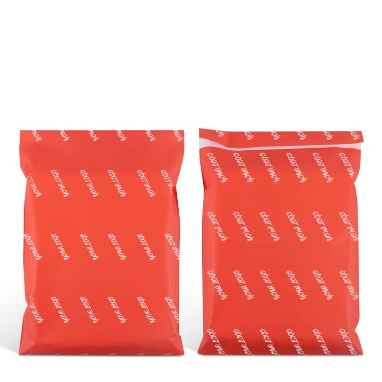 wholesale custom printed red matt polythene envelope mailing courier packaging bags for webshop
