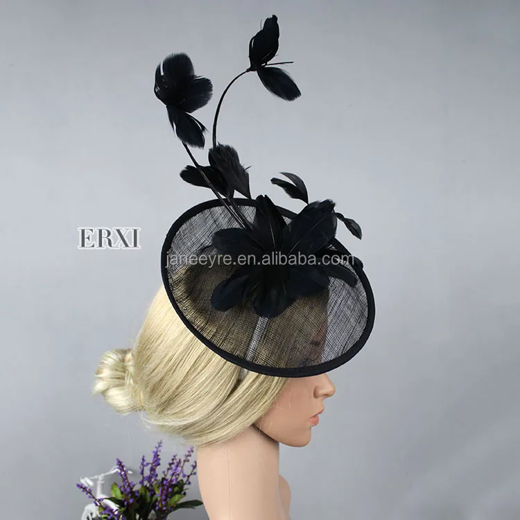 Handmade Women Black Color Sinamay Fancy Hair Fascinators For Weddings