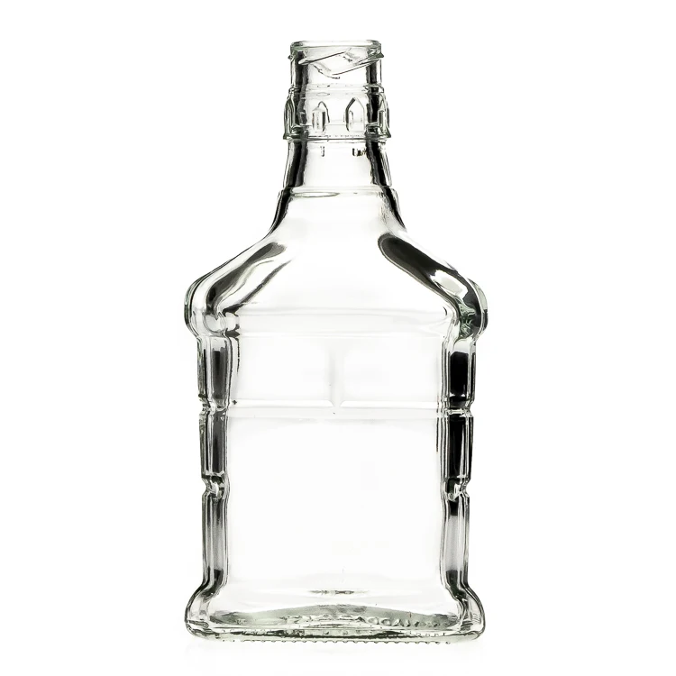 OEM Logo Printing 180 ml 6 oz Flat Square Rum Wine Bottles Clear Brandy Bottle Glass Spirit Bottle