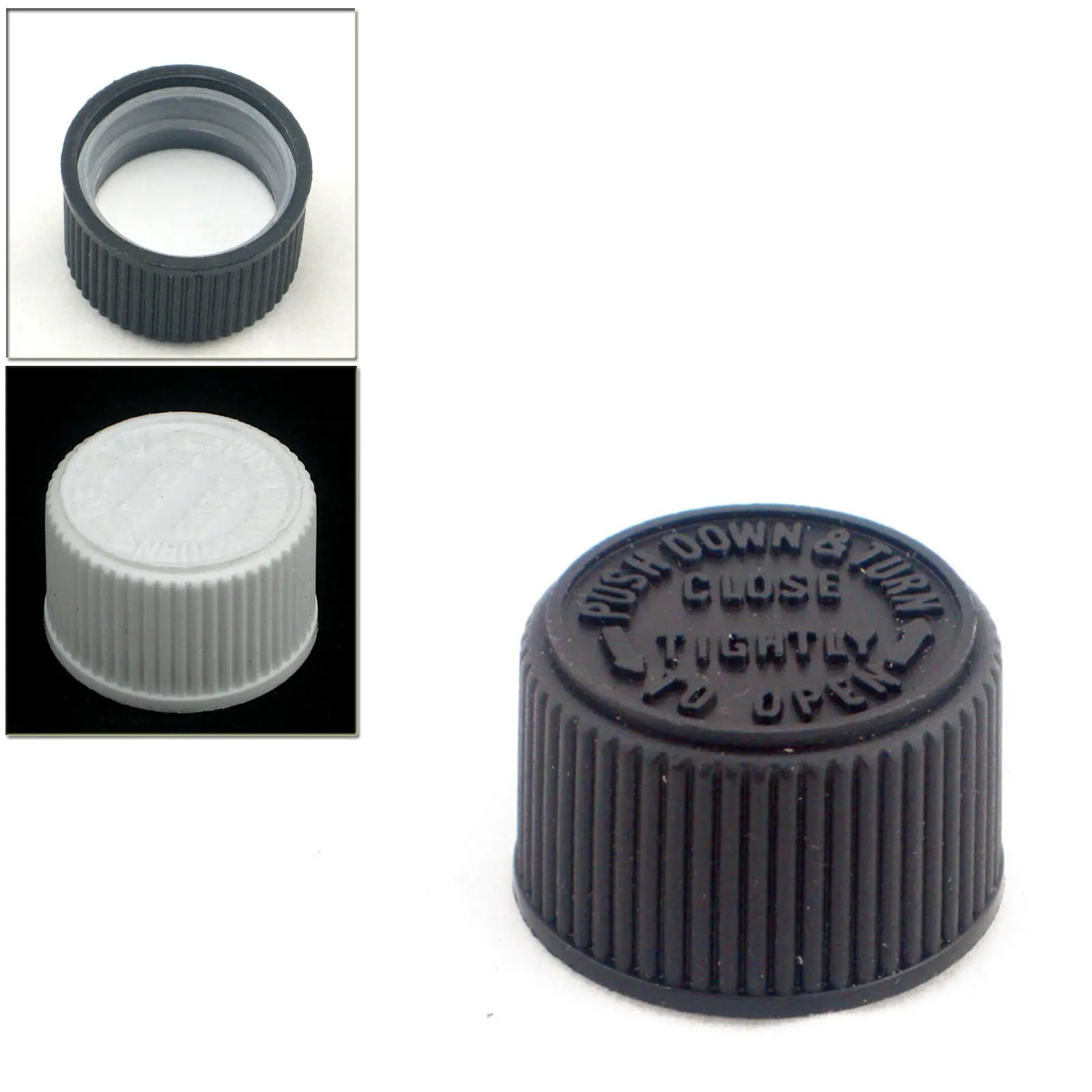 24-400 black/white Non Dispensing lid Child resistant screw caps  with pe liner 10pc/pack