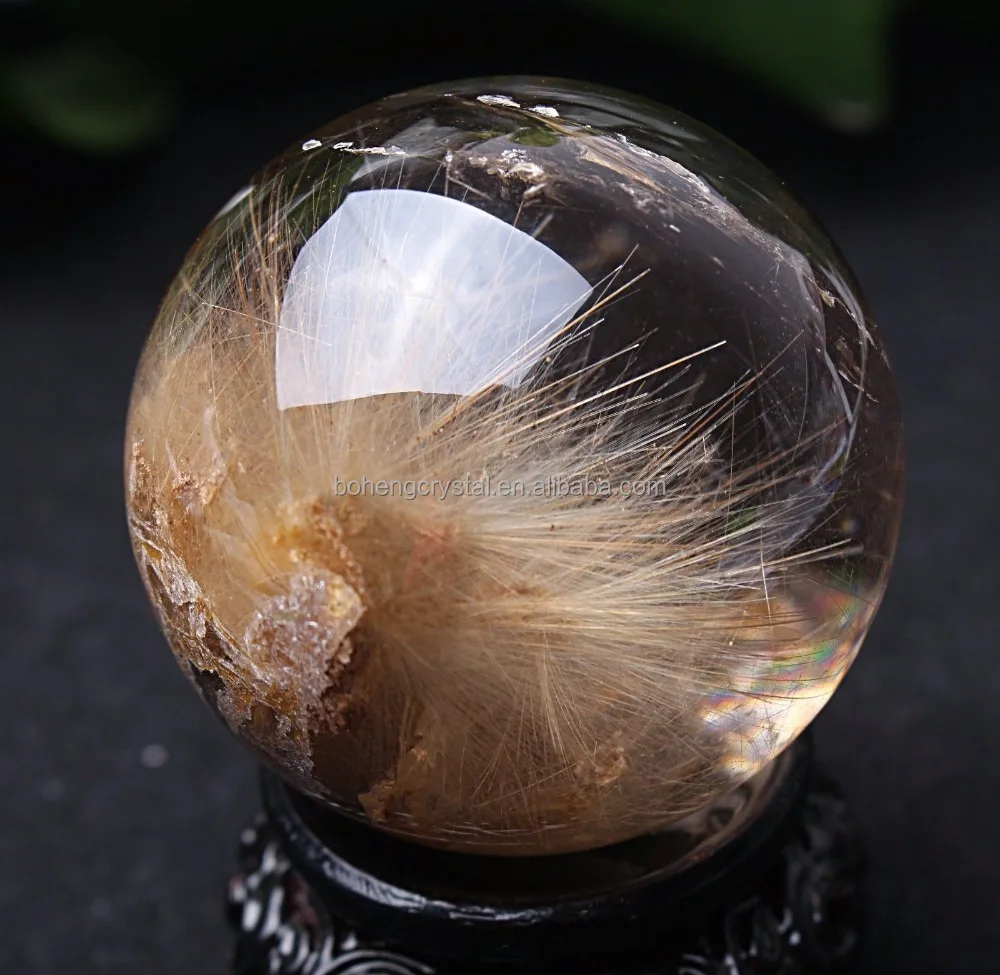 Natural Clear Hair Rutilated & Phantom Crystal Ball SPHERE Quartz Specimen