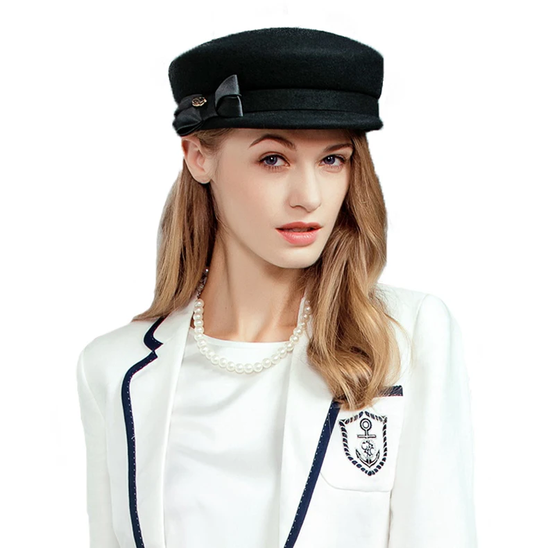Fall Winter Vintage Literary Fashion Black British Fedora Women Wide Brim Women 100% Wool Felt Hat Hats Lady Military Hats