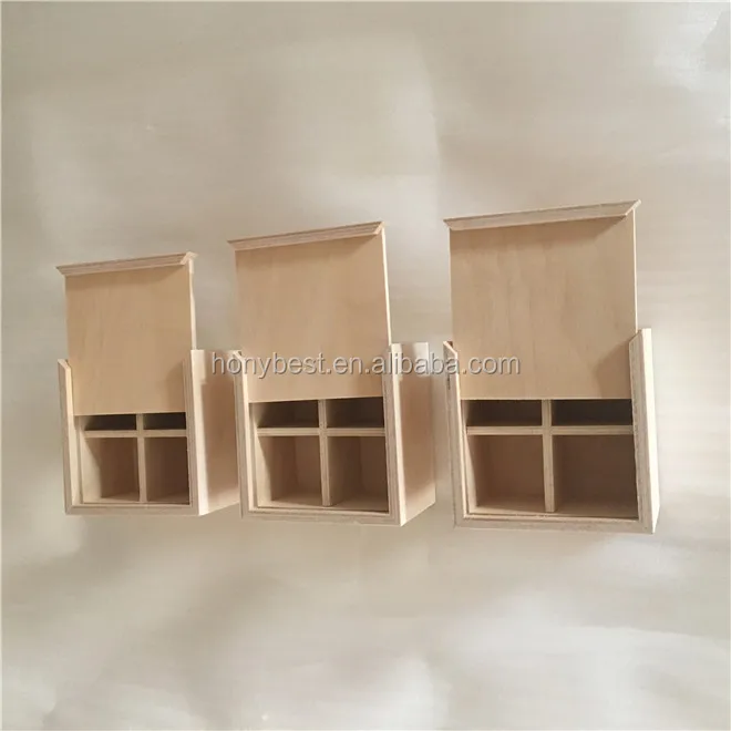 Wholesale 4 Compartments Square Wooden Box Birch Plywood Gift Boxes with Removable Divider and Push-pull Lid for Package Storage