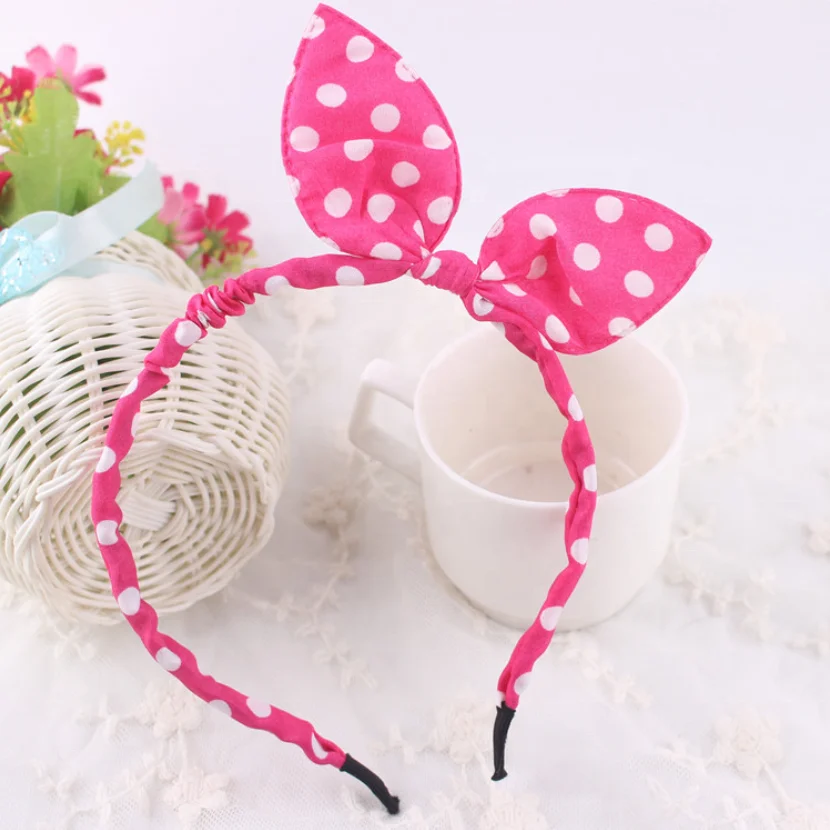 Wholesale baby girls dots print bunny headband rabbit ears headband