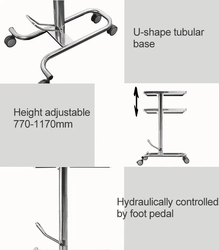 Hospital Stainless Steel Surgical Hydraulic Mechanical Mayo Table In Operating Room Medical Instrument Trolley For Sale