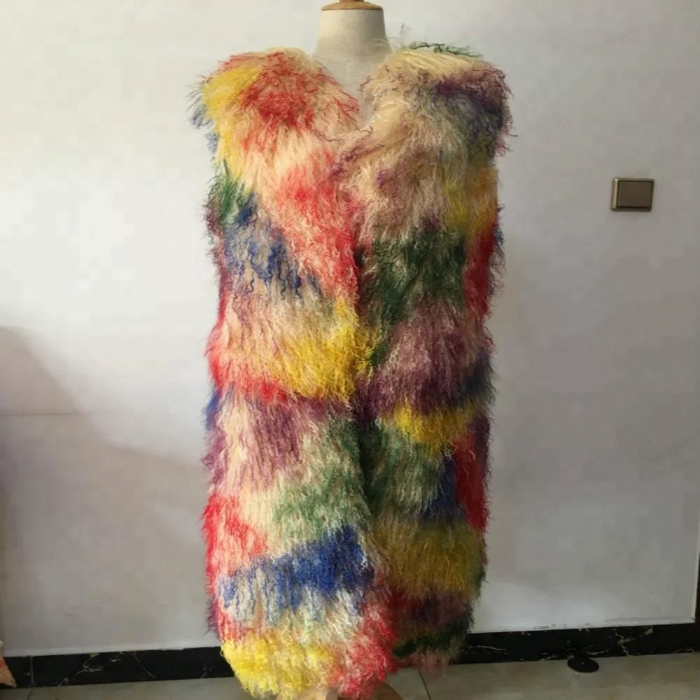 Wholesale colorful Winter Women style Natural mongolian sheep fur vest