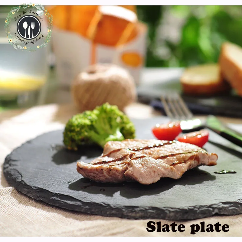 
cheap price 30cm round black slate food serving plates top selling products in amazon 