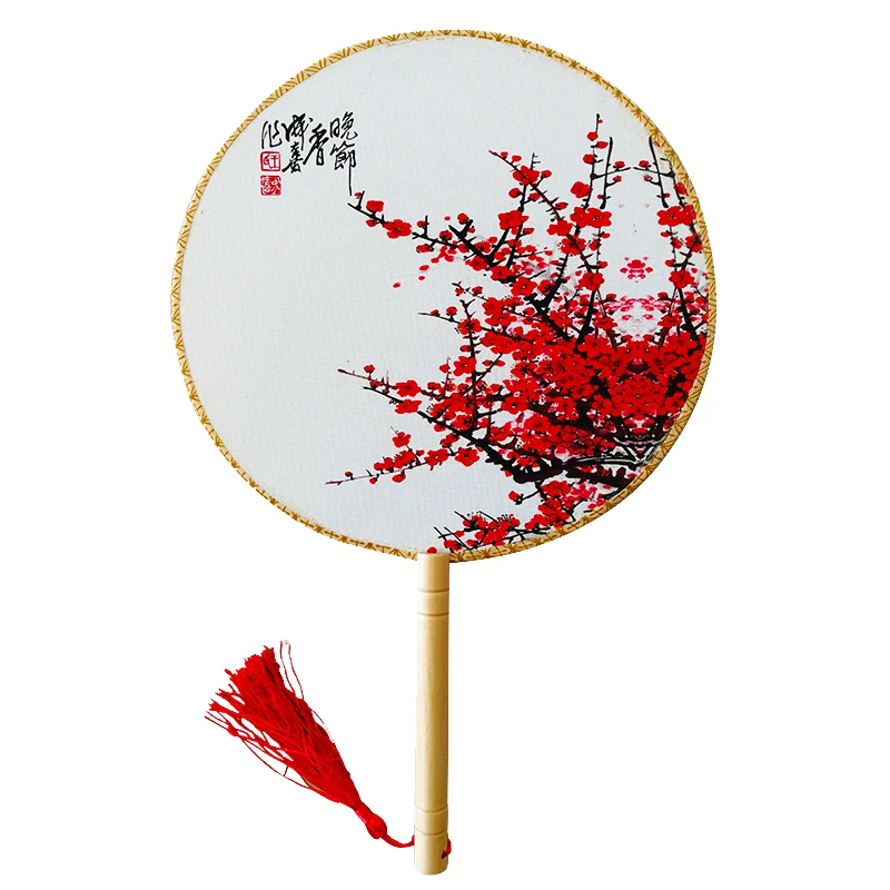 Chinese Thin Silk Wooden Handle Elegant Round Mandarin Hand Fan