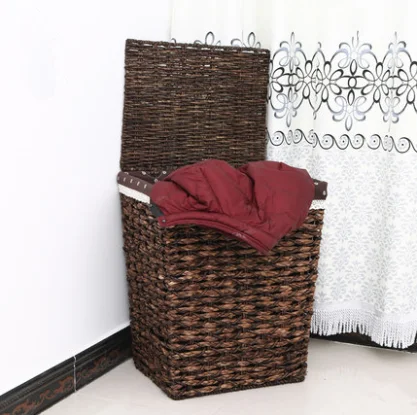 water grass hand woven brown lundry basket with cover 3/set