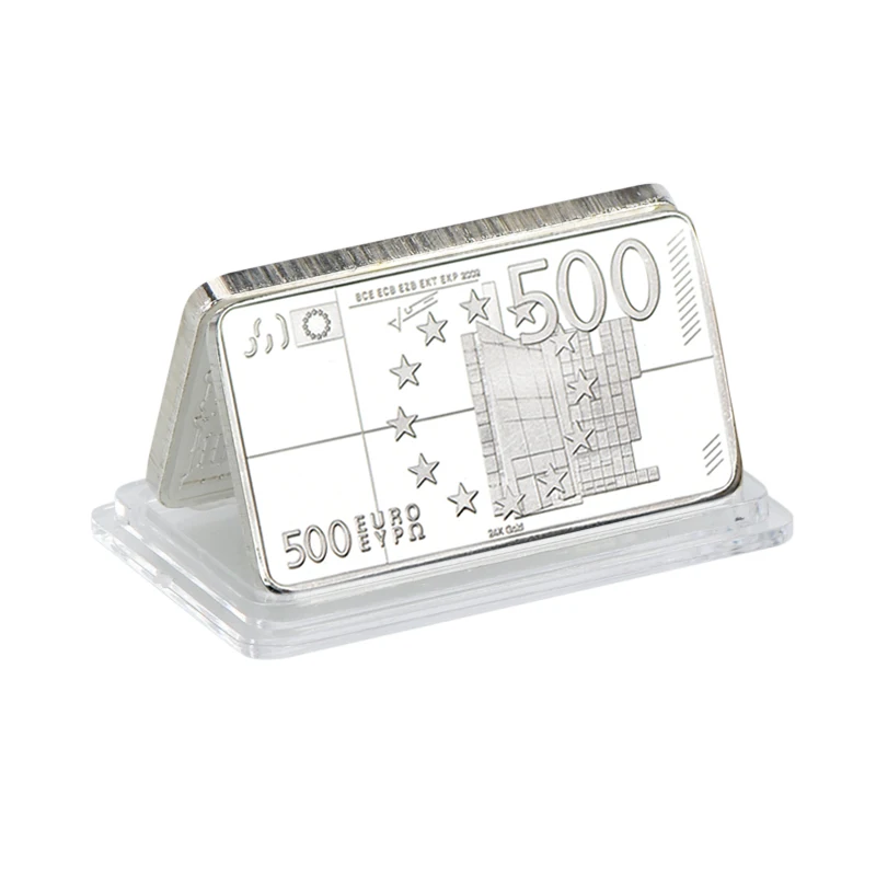 Hot Sale 24K Silver Plated Bar Top Quality Silver Banknote Metal Bars Square 500 Euro Commemorative Bar for Souvenir
