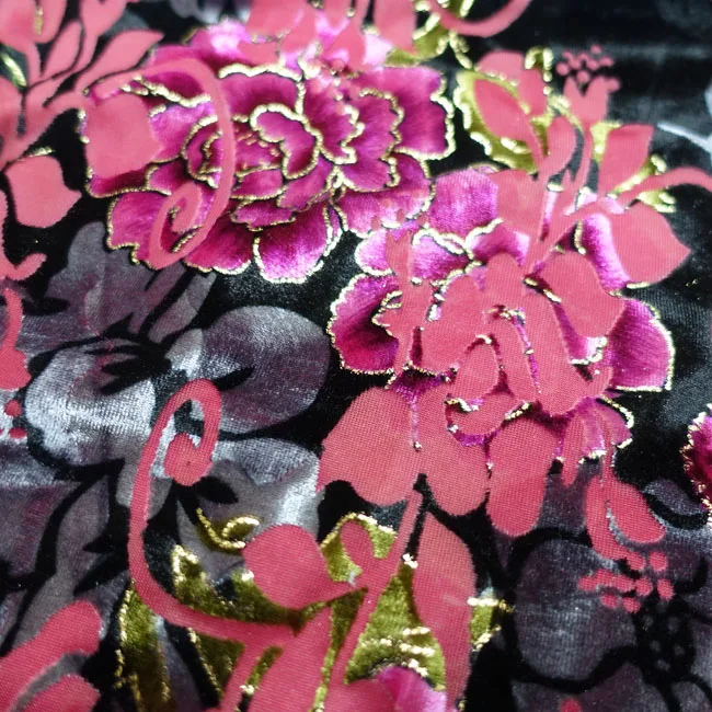 Froal rose silk velvet Burnout and brushed printed stretch fabric for woman dress