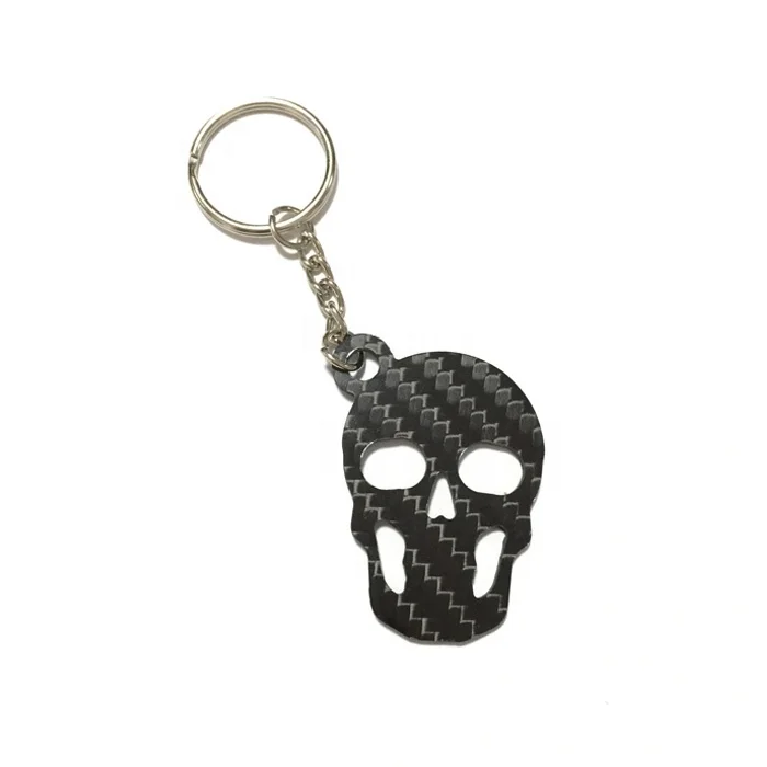 Professional carbon fiber custom made cnc machining skull shape custom carbon fiber keychain, OEM custom carbon fiber gifts