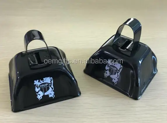 Wholesale Custom Logo Sporting Antique Style Yellow Cow Bells Iron Model with UV Printing for Business Gifts and Noise Makers